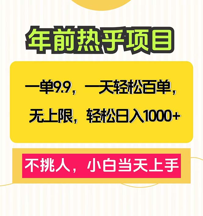 一单9.9，一天百单无上限，不挑人，小白当天上手，轻松日入1000+-九鹄轻创网