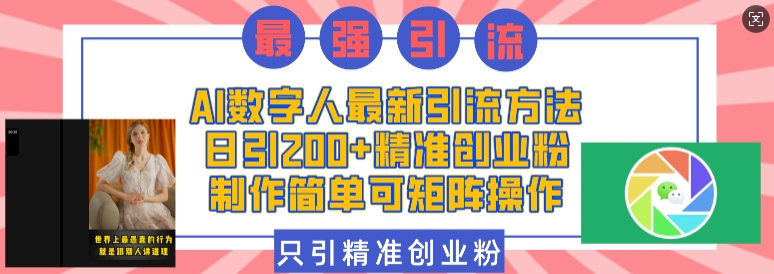 AI数字人最新引流方法，日引200+精准创业粉，制作简单可矩阵操作-九鹄轻创网