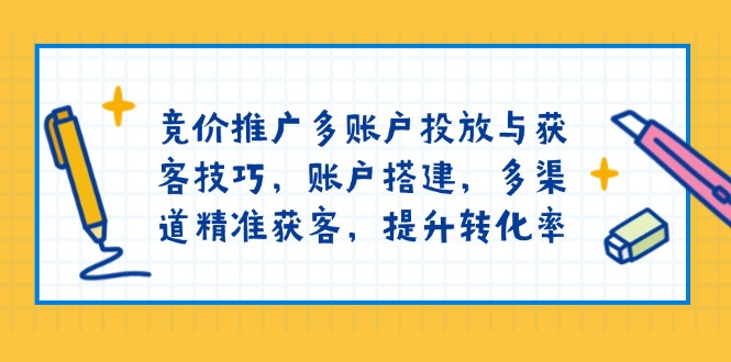 竞价推广多账户投放与获客技巧，账户搭建，多渠道精准获客，提升转化率-九鹄轻创网