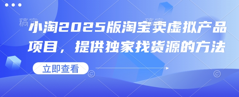 小淘2025版淘宝卖虚拟产品项目，提供独家找货源的方法-九鹄轻创网